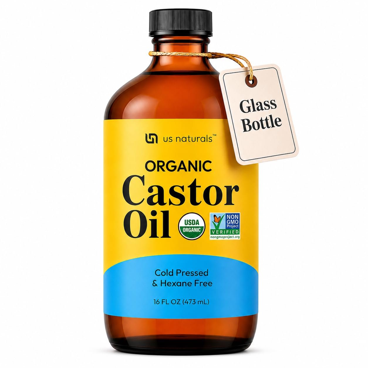 Us Naturals Organic Castor Oil 16 oz – USDA Certified, Cold Pressed
