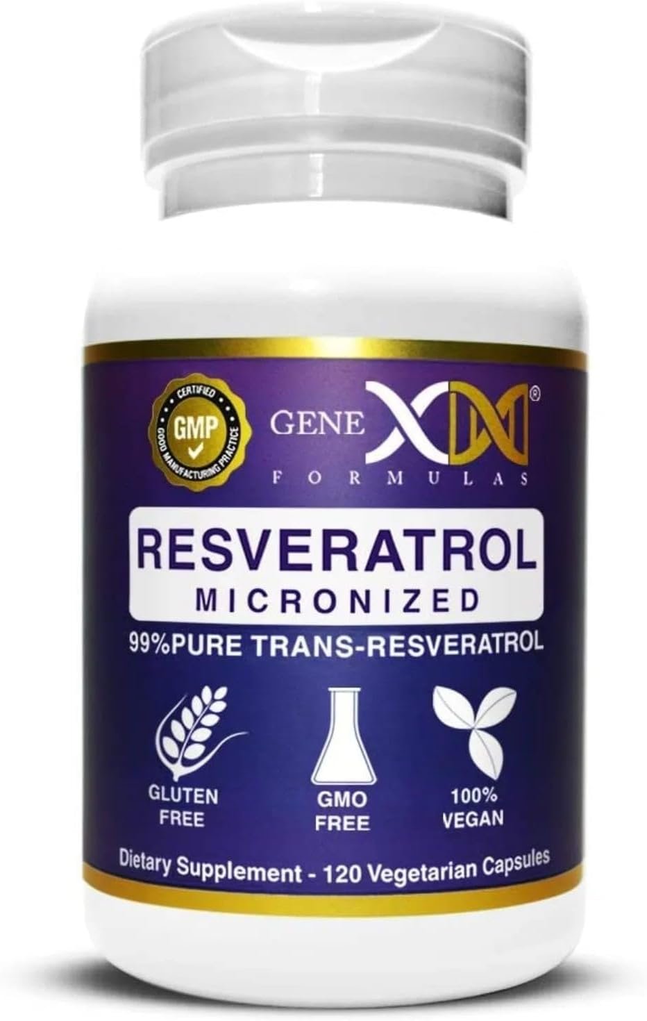 Genex Formulas 99% Pure Trans Resveratrol 1000mg Dose Supplement, 120 Caps