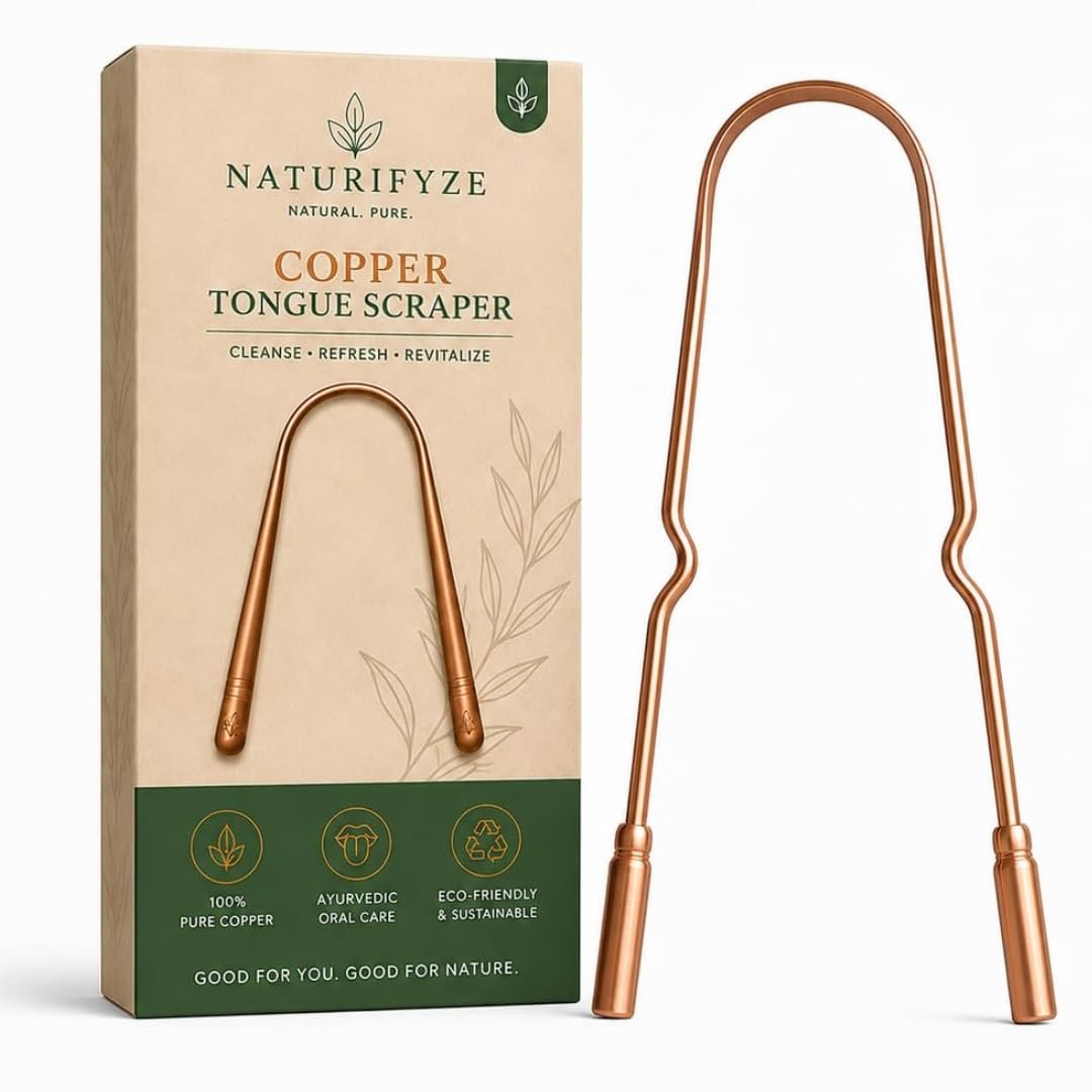 Copper Tongue Scraper – 100% Pure Copper Tongue Cleaner, Ergonomic Handles, Oral Care Tool for Fresh Breath, Reusable Copper Tongue Scraper