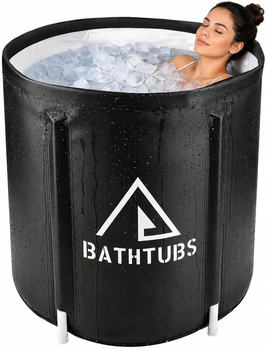 Portable Bathtub for Adult, Collapsible Adult Bath Tub for Hot SPA and Ice Bath, 6-layer Insulated Portable Tub,Space-Saving (Black, 27inch)