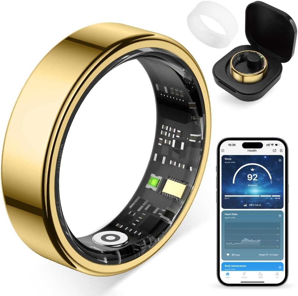 Smart Ring for Women, Health Tracker & 5ATM, COLMI R02. (Gold, 9#)