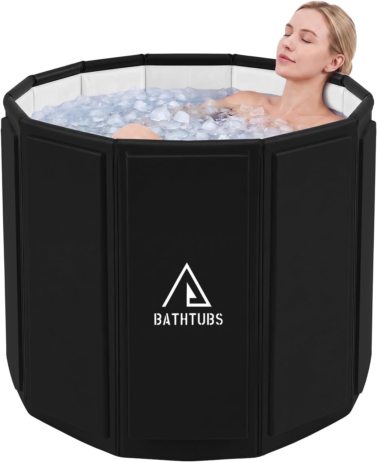 Portable Bathtub for Adults, Foldable Bathtub （31.5″L x 26.6″）Without Installation with Bottom Cotton Clip, Cold Plunge Tub Suitable for Bathing, Space-Saving (Black, L)
