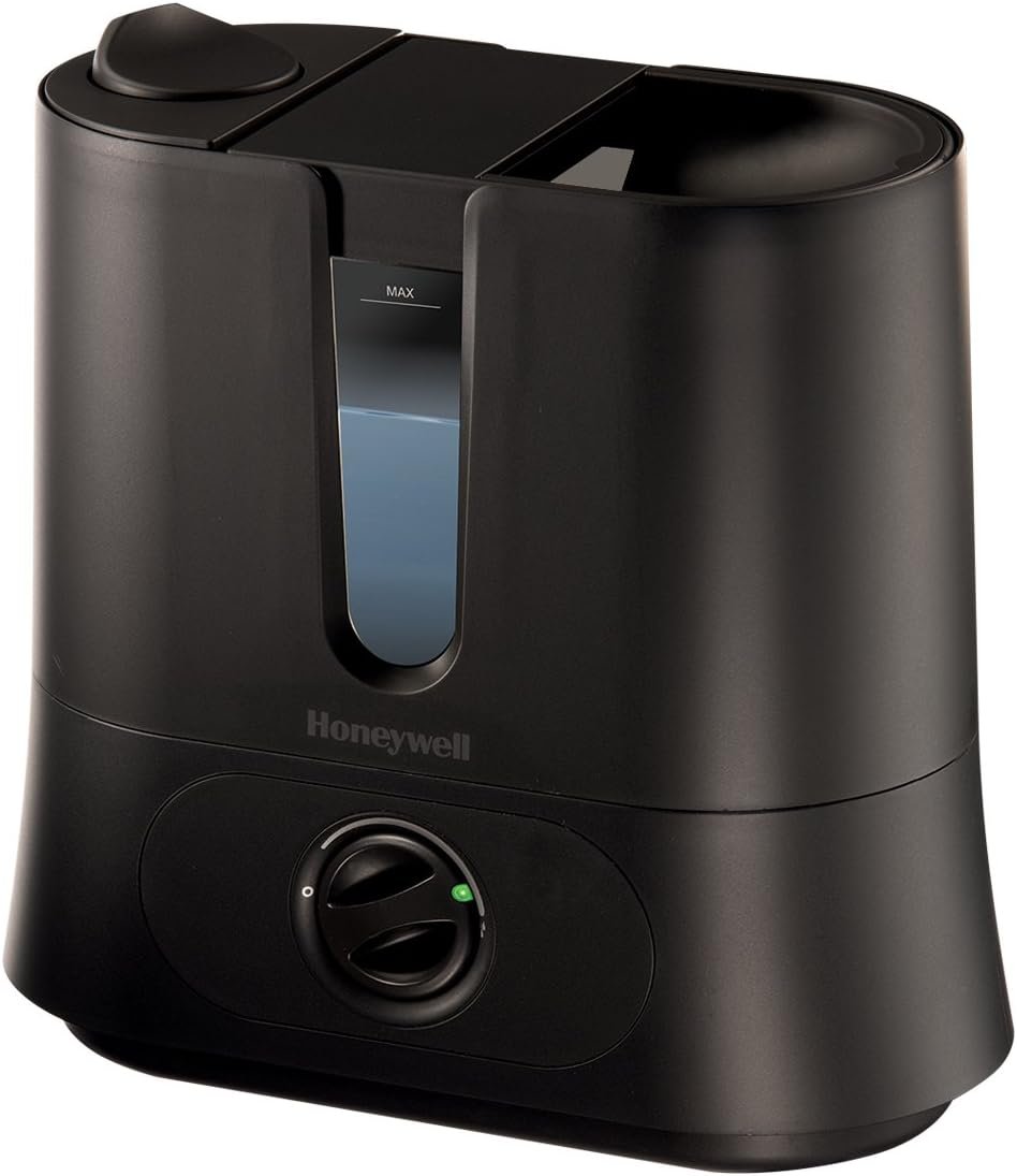 Honeywell Top Fill Cool Mist Humidifier Black Ultra Quiet with Auto Shut-Off, Variable Settings, Removeable Tank & Rotating Mist Nozzle for Medium to Large Rooms, Bedroom, Baby Room