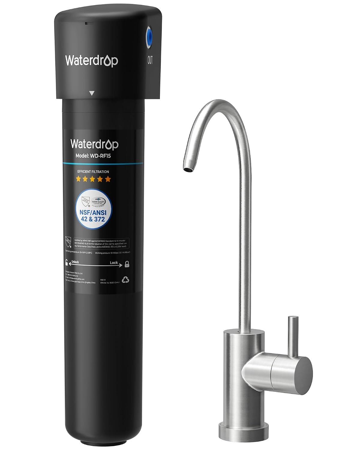 Waterdrop 15UB Under Sink Water Filter System with Dedicated Faucet