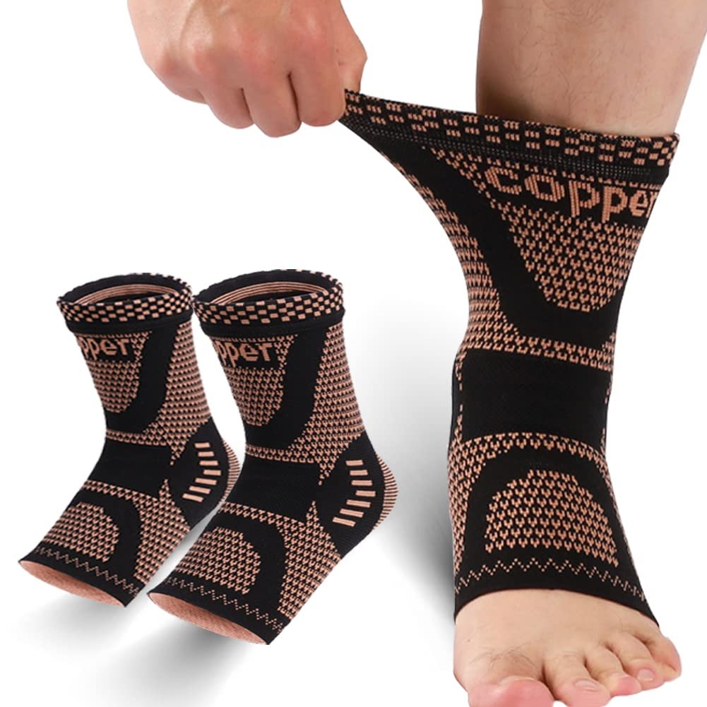 LISEPWU Copper Ankle Brace for Men & Women, Ankle Compression Sleeve 1 Pair