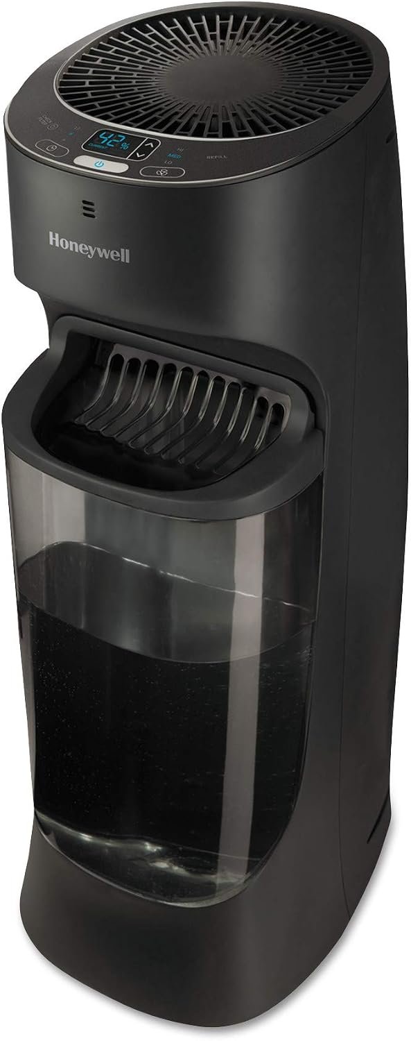 Honeywell Top Fill Tower Humidifier, Digital Humidistat, Black – Cool Mist Humidifiers for Bedroom, Home or Office with Space-Saving Tower Design