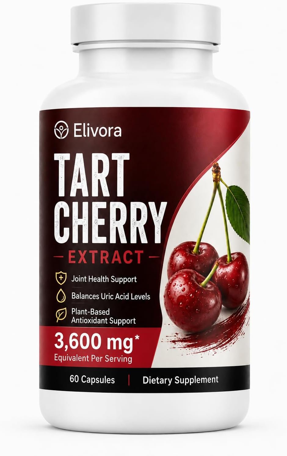 Elivora Tart Cherry Extract Capsules, Cold Pressed Supplement Formula