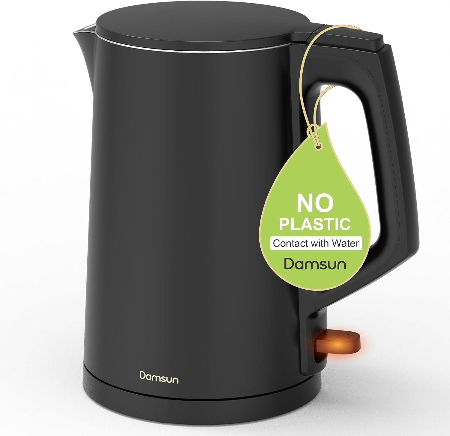 Damsun 1.7L Stainless Steel Electric Kettle, 1500W Rapid Boil, Black