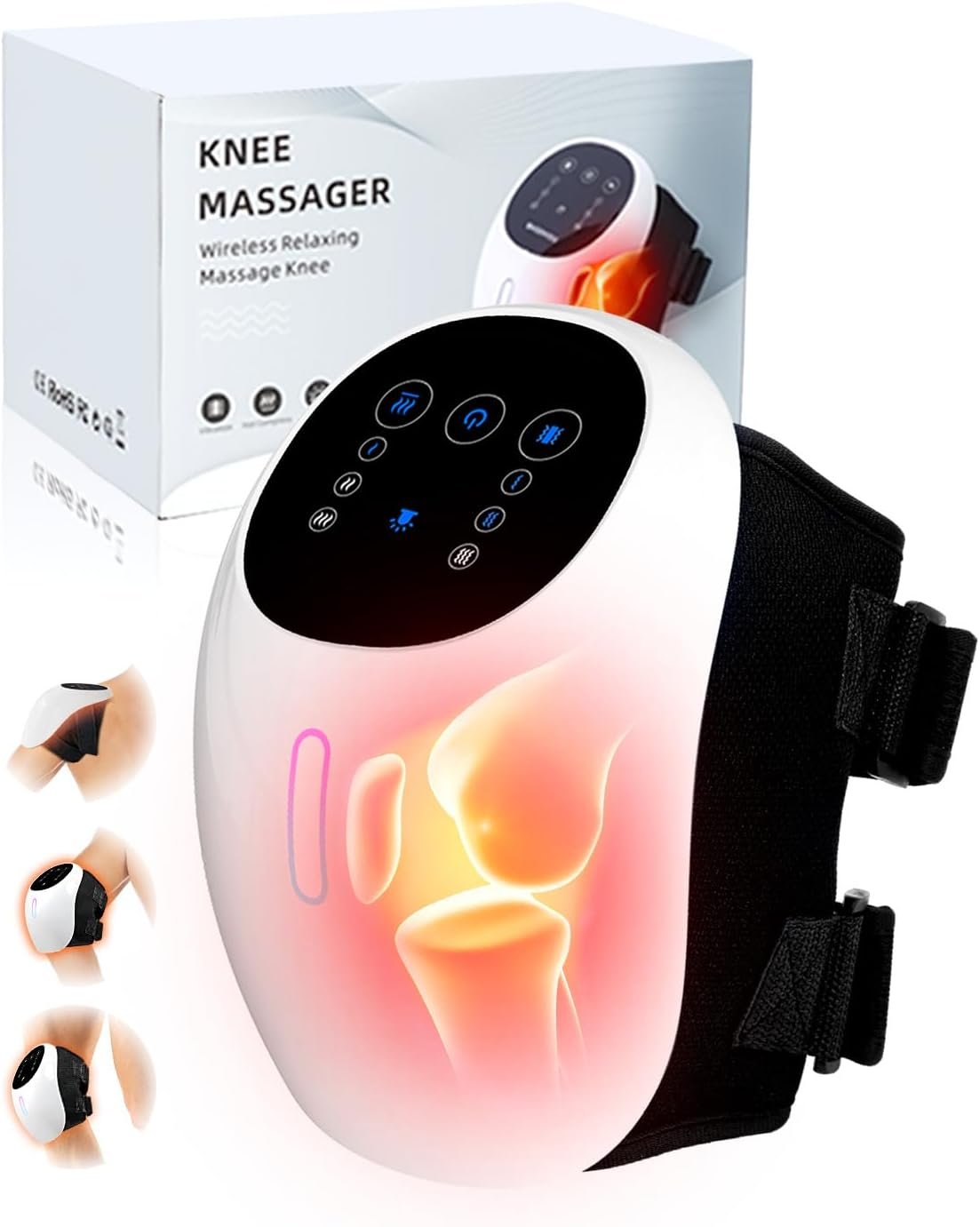 Knee Massager, 3-in-1 Cordless Portable Heated Knee Brace with Red Light Therapy, 3 Vibration Modes and 3 Heating Levels, Adjustable Straps for Grandma & Grandpa, White