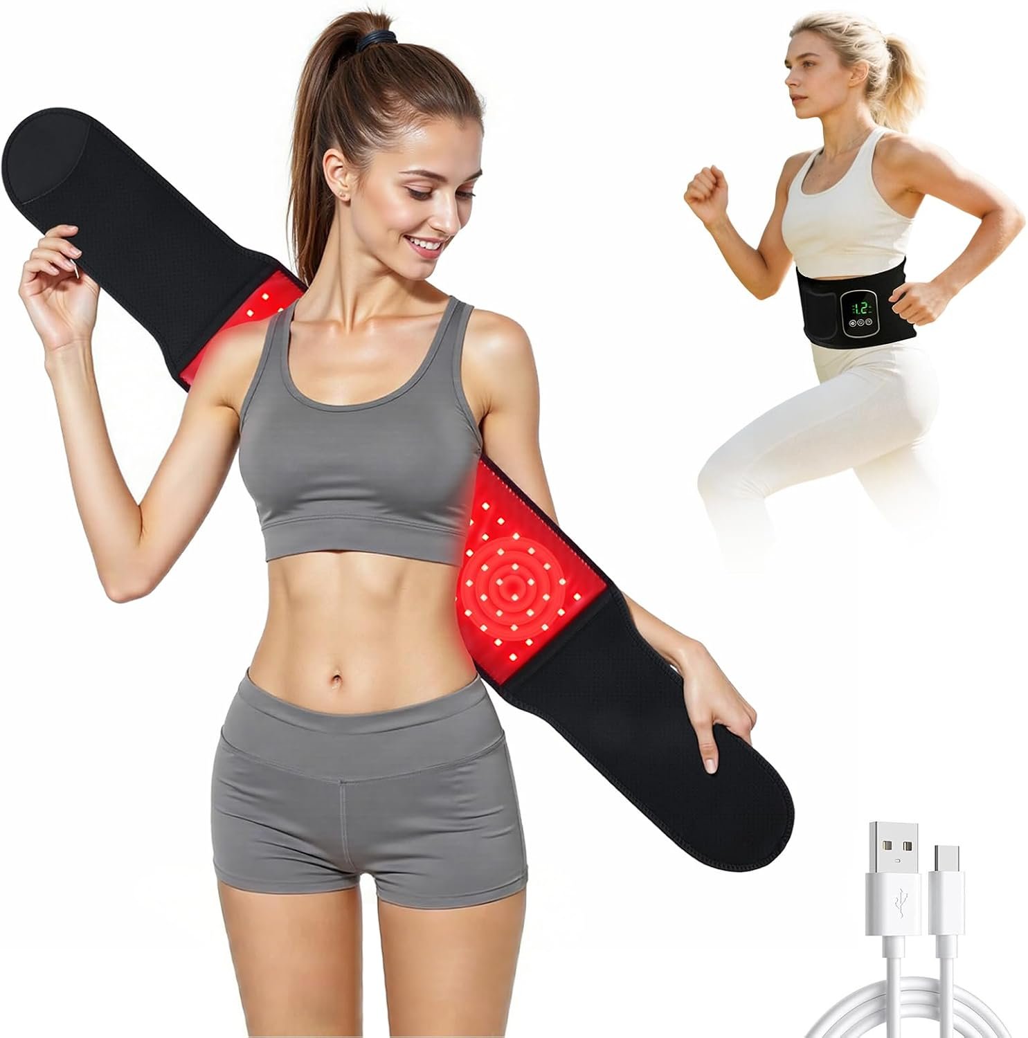 Red Light Therapy Belt for Body for Back, Knee, Abdomen (Black)