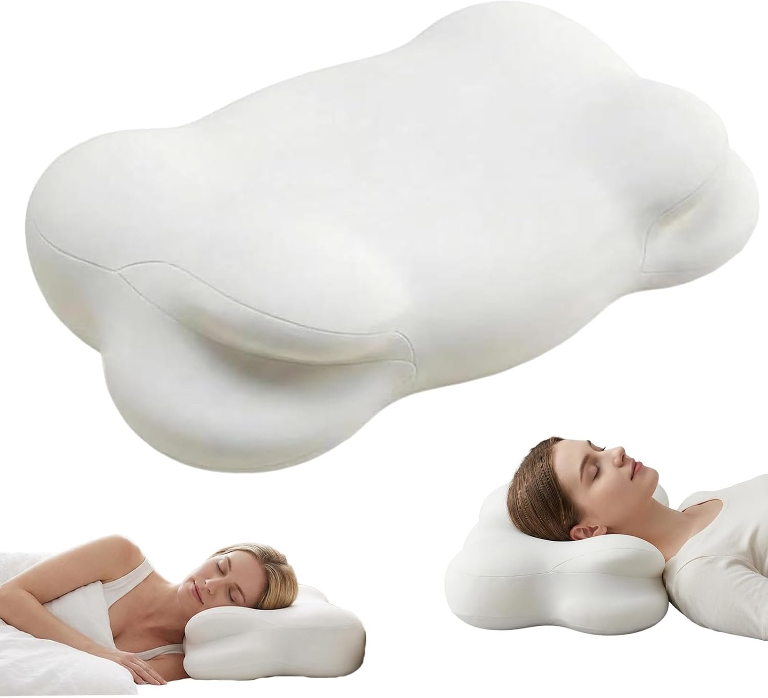 Cloud Pillow, Ergonomic Memory Foam Cervical Neck Support Pillow with Breathable Pillowcase, Adjustable Dual-Height Design for Side Back Stomach Sleepers