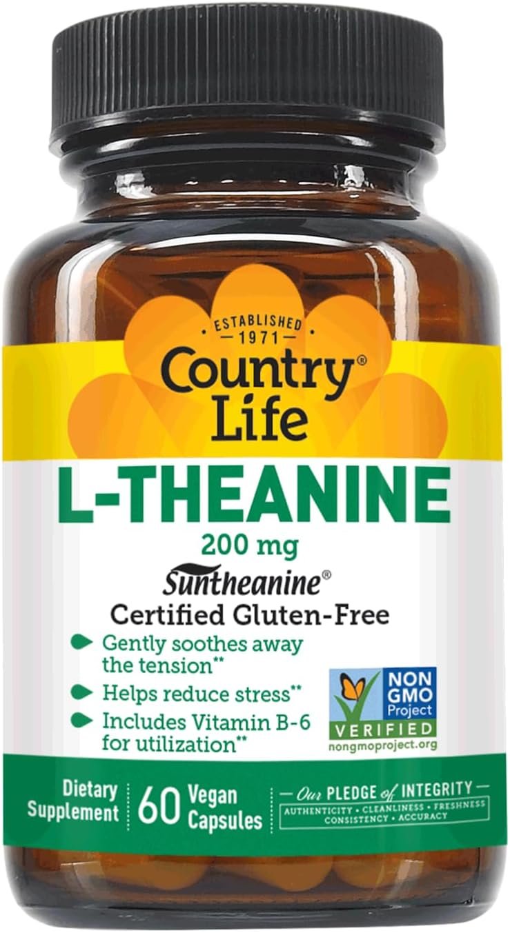 Country Life L-Theanine 200 mg with Vitamin B6, 60 Capsules