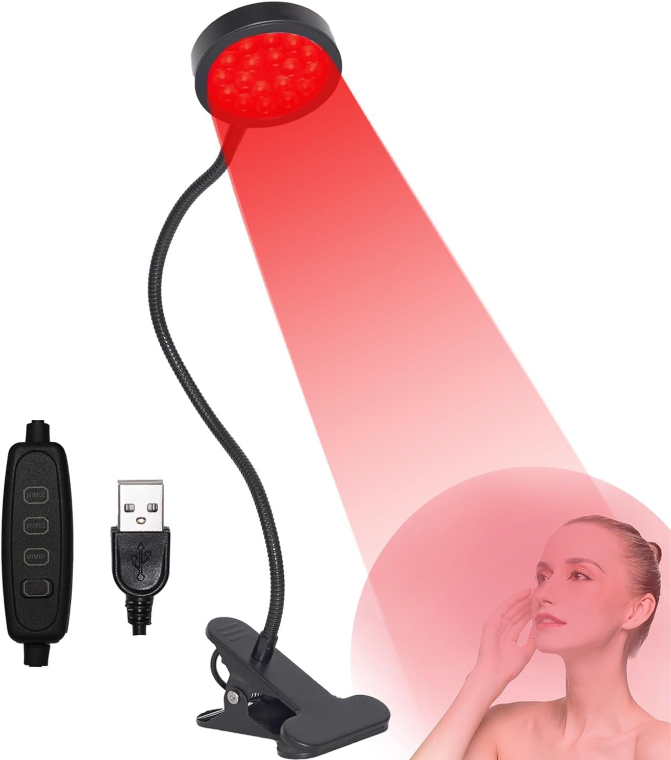 Red Light Relief Lamp for Face, USB-Powered, 18 LEDs 660nm and 850nm NIR‌