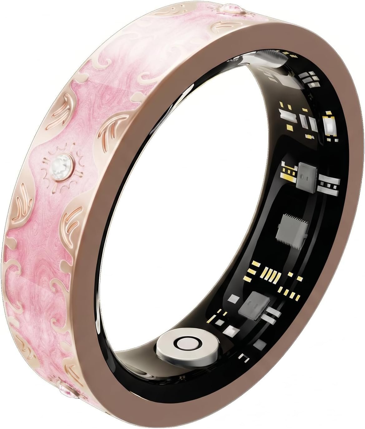 Smart Ring for Women, Sleep Tracker and Health Ring with Heart Rate, SpO2, HRV, Multi-Sport Tracking, IP68 Waterproof, Jewelry-Inspired Design, No Subscription, for iOS and Android (Pink, 9#)