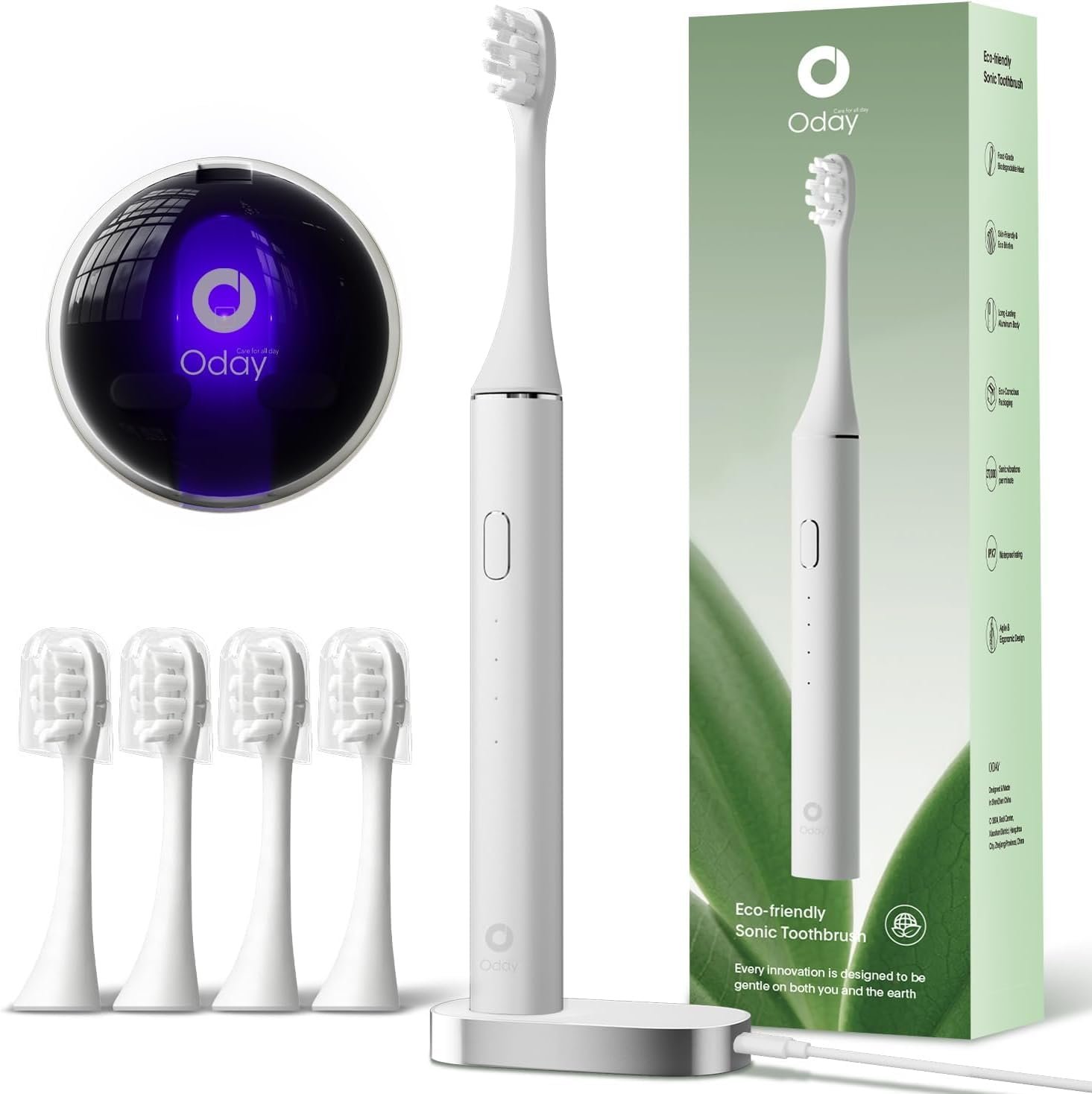 Oday Sonic Electric Toothbrush for Adults with Wall Mounted UV Cleaner