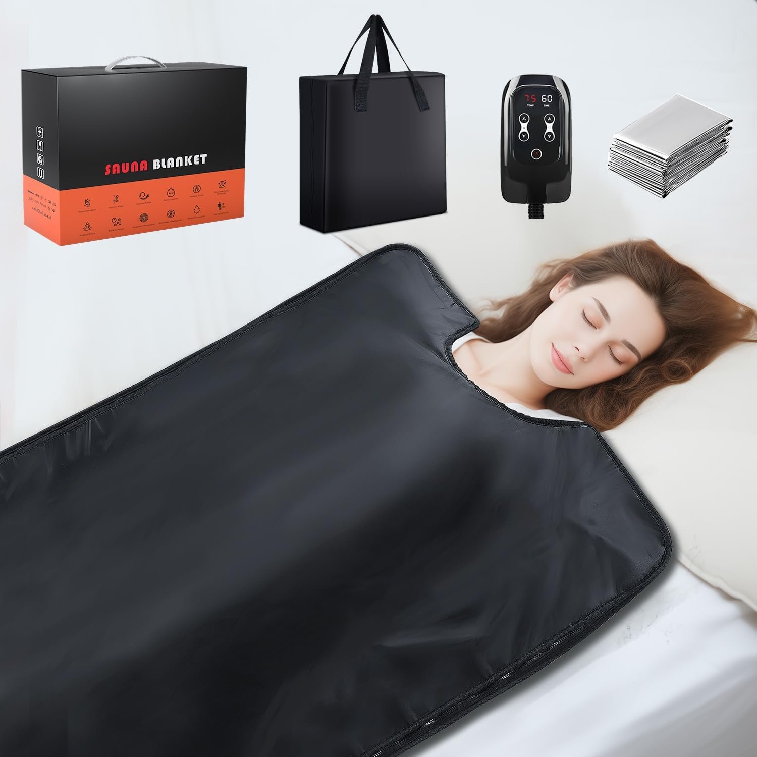 Infrared Sauna Blanket, Portable Dry Sauna Bag, Sleeveless-Black