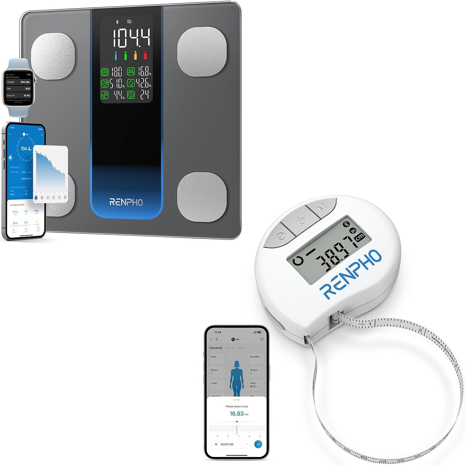 RENPHO Smart Tape Measure, Renpho Smart Scale for Body Weight