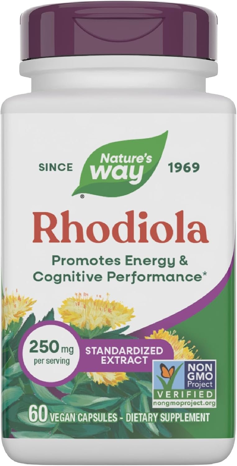 Nature’s Way Rhodiola – 250mg per Serving – Rhodiola Capsules for Cognitive Performance & Energy Support* – Adaptogenic Herb* – Non-GMO Project Verified – Gluten Free – 60 Count (60 Servings)