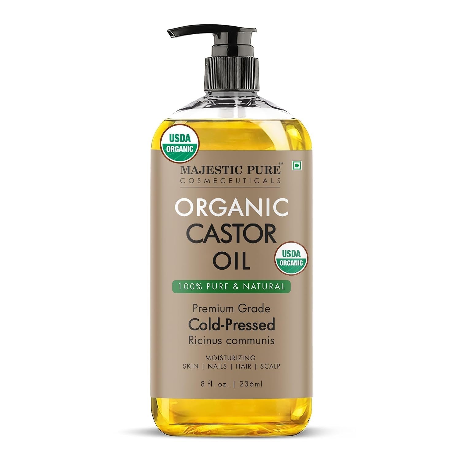 Majestic Pure USDA Organic Castor Oil, 100% Pure & Natural Body Oil -8 FlOz