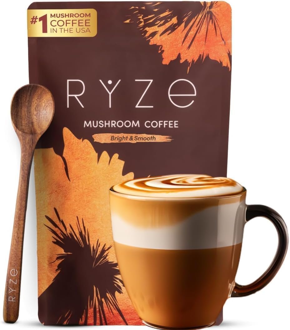 RYZE Organic Mushroom Coffee Starter Kit, Medium Roast, 60 Servings
