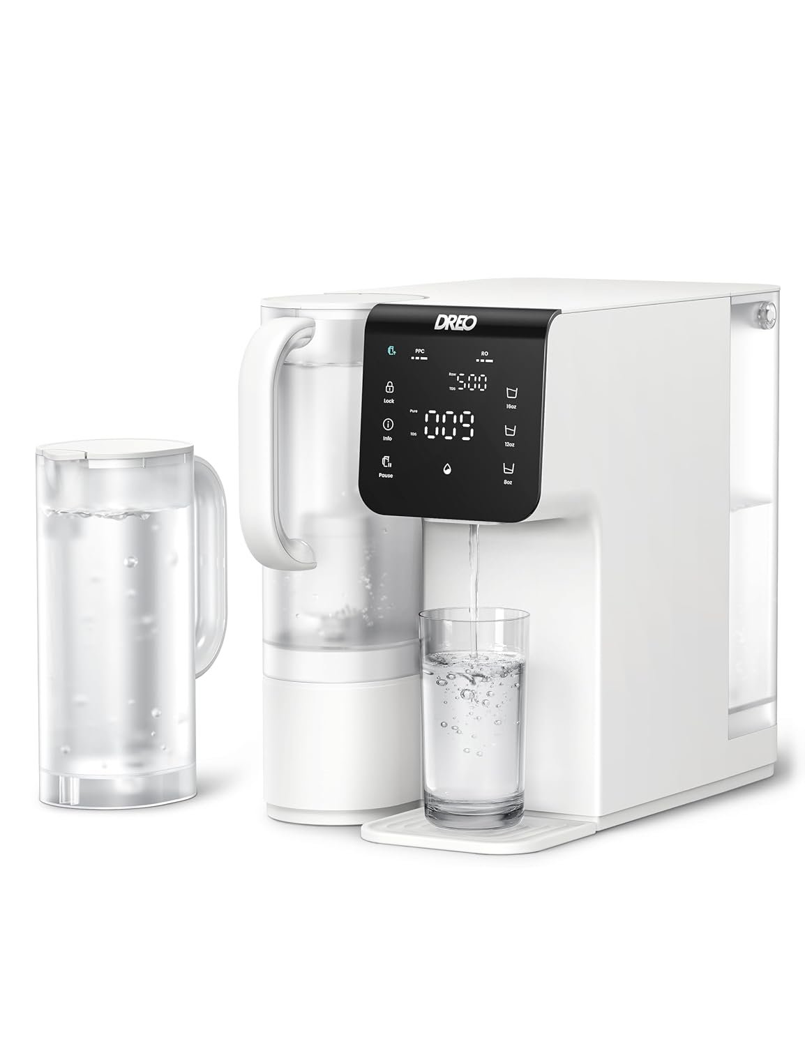 DREO WF511 Reverse Osmosis Water Filter, 7-Stage RO Water Filtration System Removes 99.99% Contaminants, Installation-Free, TDS Reduction, BPA-Free Pitcher, 3:1 Pure to Drain