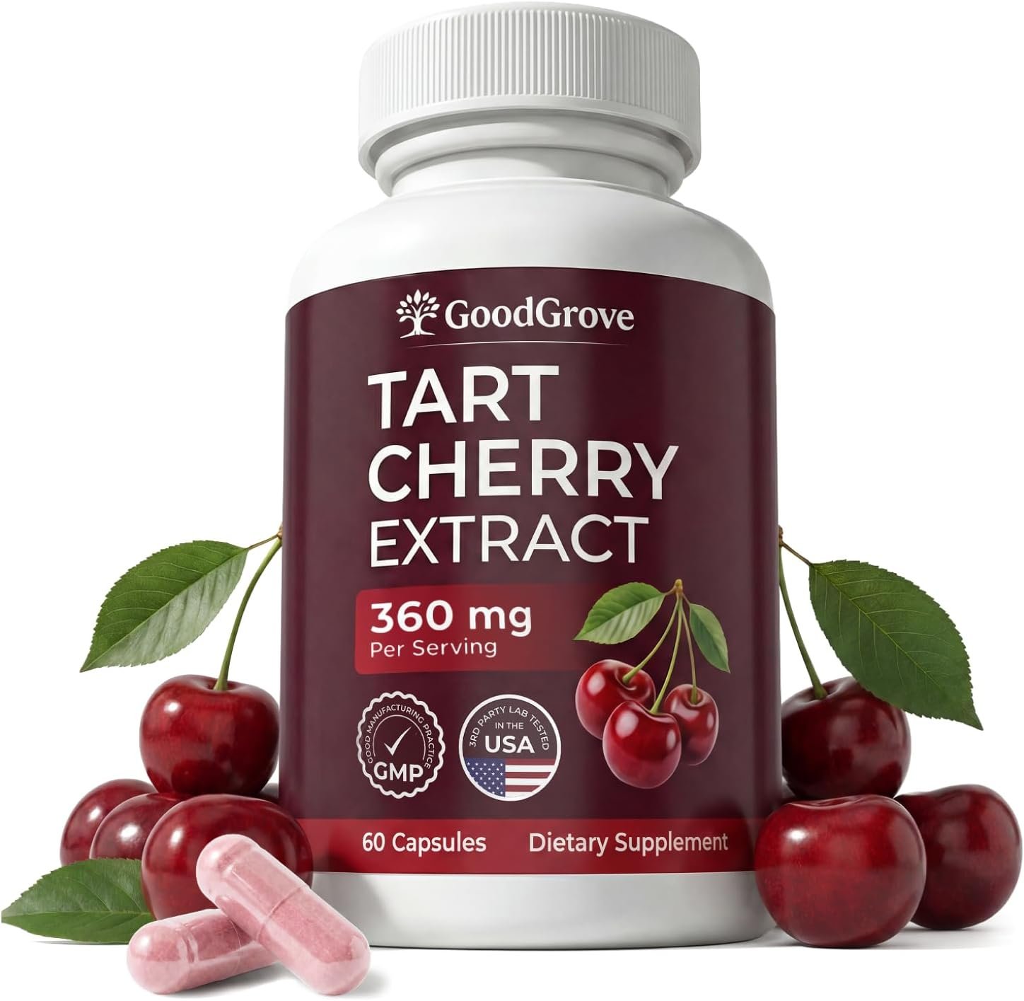 Montmorency Tart Cherry Capsules – Cold Pressed Tart Cherry Extract, 360mg Per Serving – Joint & Uric Acid Support – Vegan, Non-GMO, Gluten Free – 60 Count