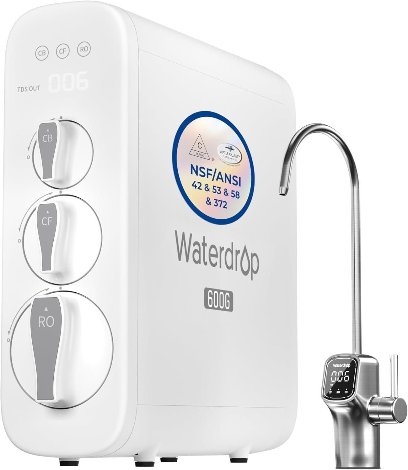 Waterdrop G3P600 Tankless Reverse Osmosis Water Filter System, 600 GPD