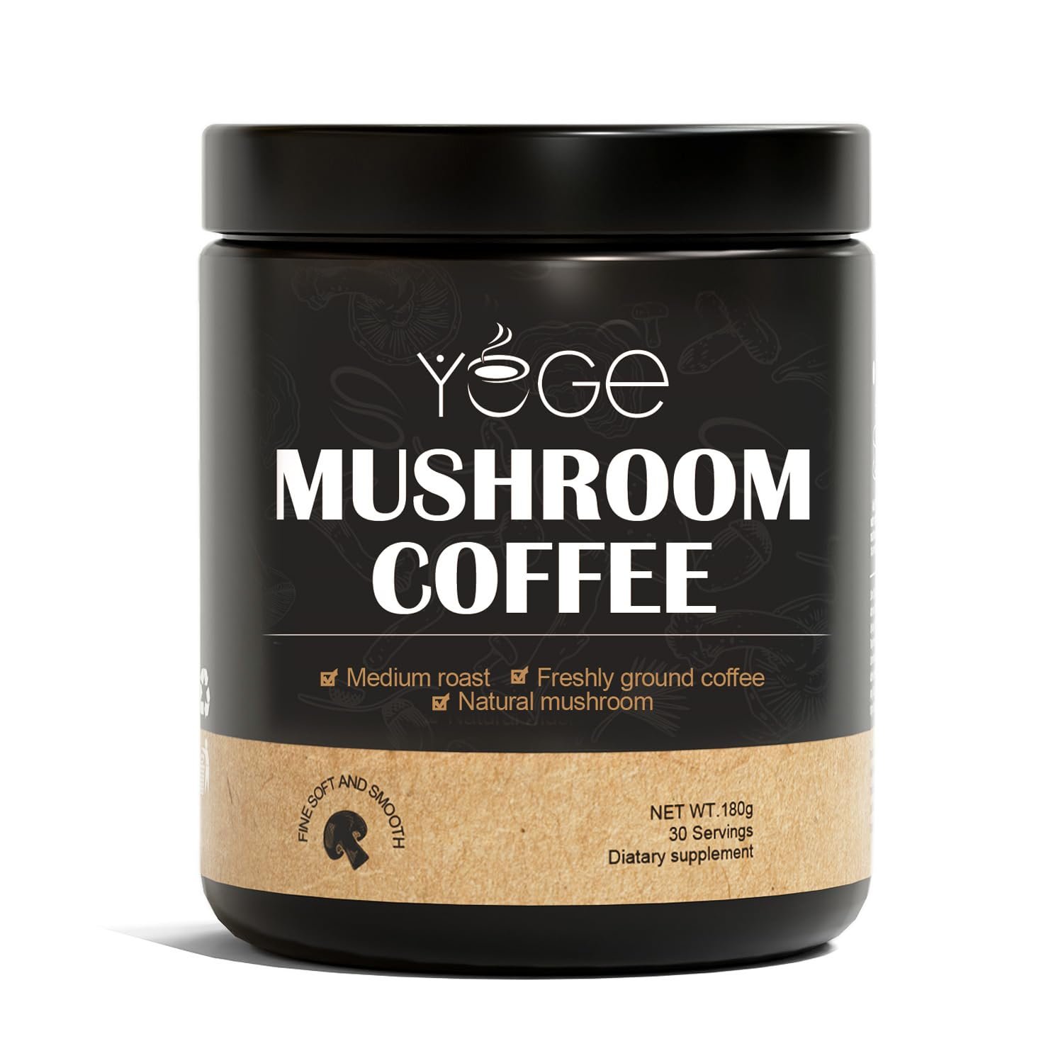 YEGE Mushroom Coffee Organic, 6 Mushroom Blend Cordyceps, Reish, King Trumpet, Shitake, Turkey Tail, Lions Mane for better Focus, Energy, Digestion and Immunity（30 Servings）