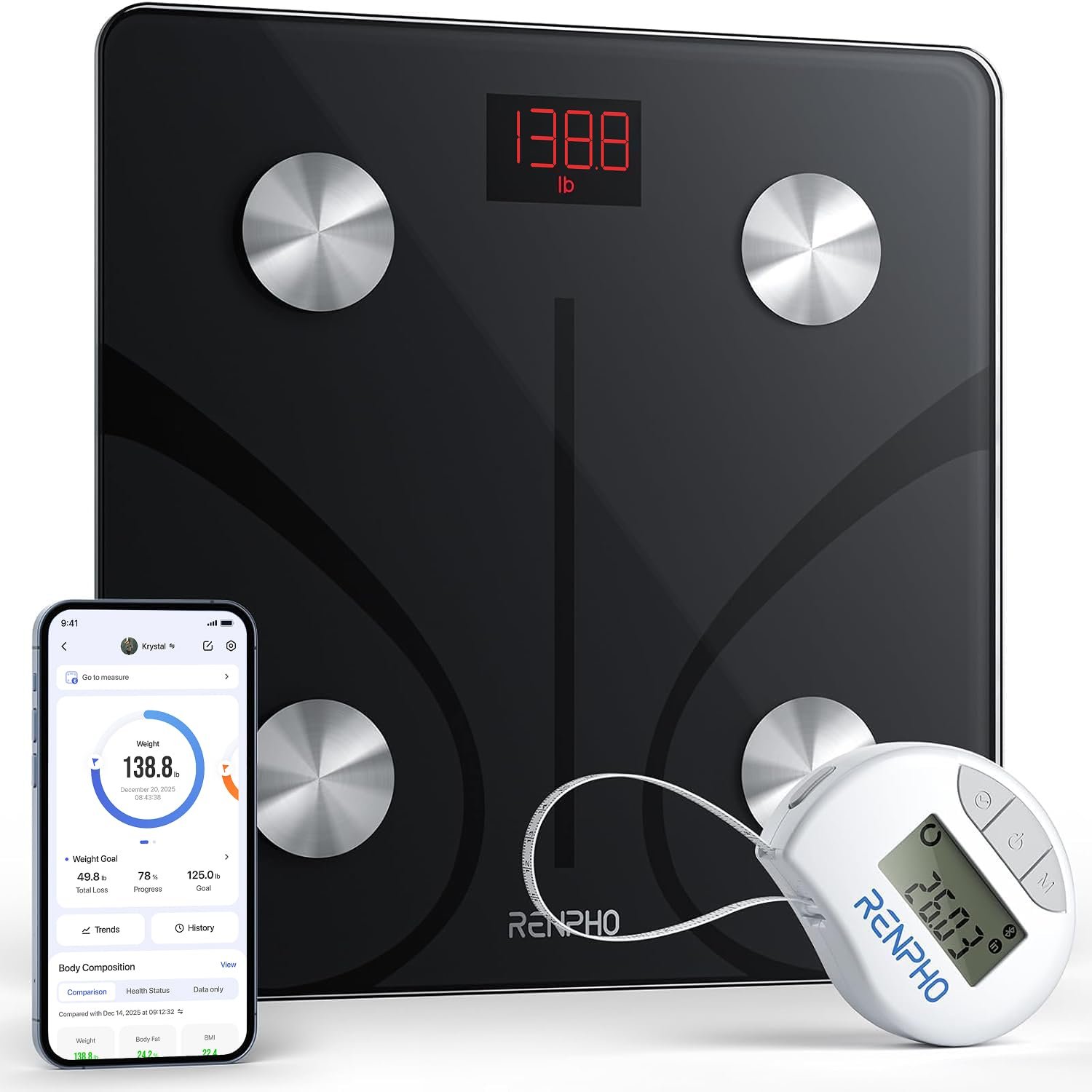 RENPHO Smart Scale with Tape Measure for Body Measuring, Weight Loss