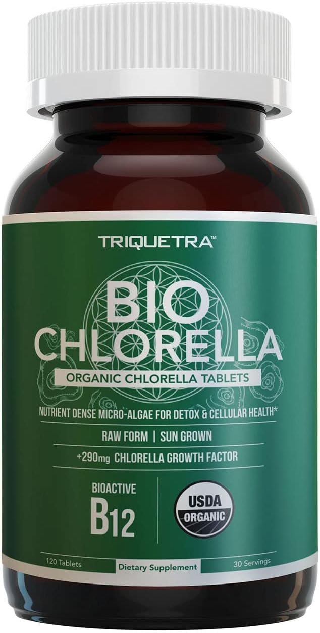 Organic Chlorella: 3 Organic Certifications – Broken Cell Wall Form, Blue Green Algae – Raw, Sun-Grown, Non-Irradiated, Maximum Nutrient & CGF (Chlorella Growth Factor) Levels – (120 Tablets)