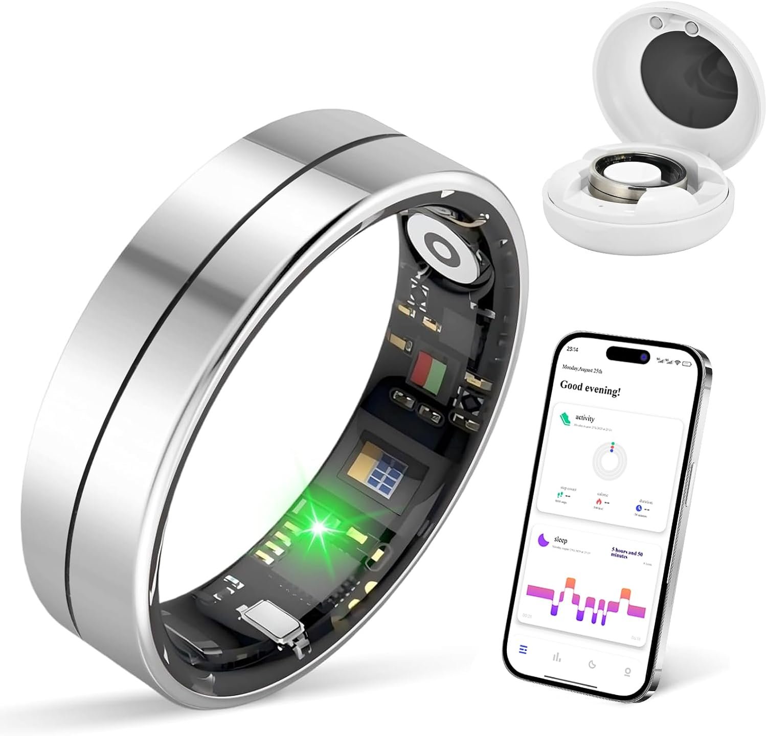 KppeX-X1 Smart Health Ring,Heart Rate-Nighttime Sleep monitoring-5ATM Waterproof Exercise Recording Fitness Tracker-No Subscription Fee Multi-Size