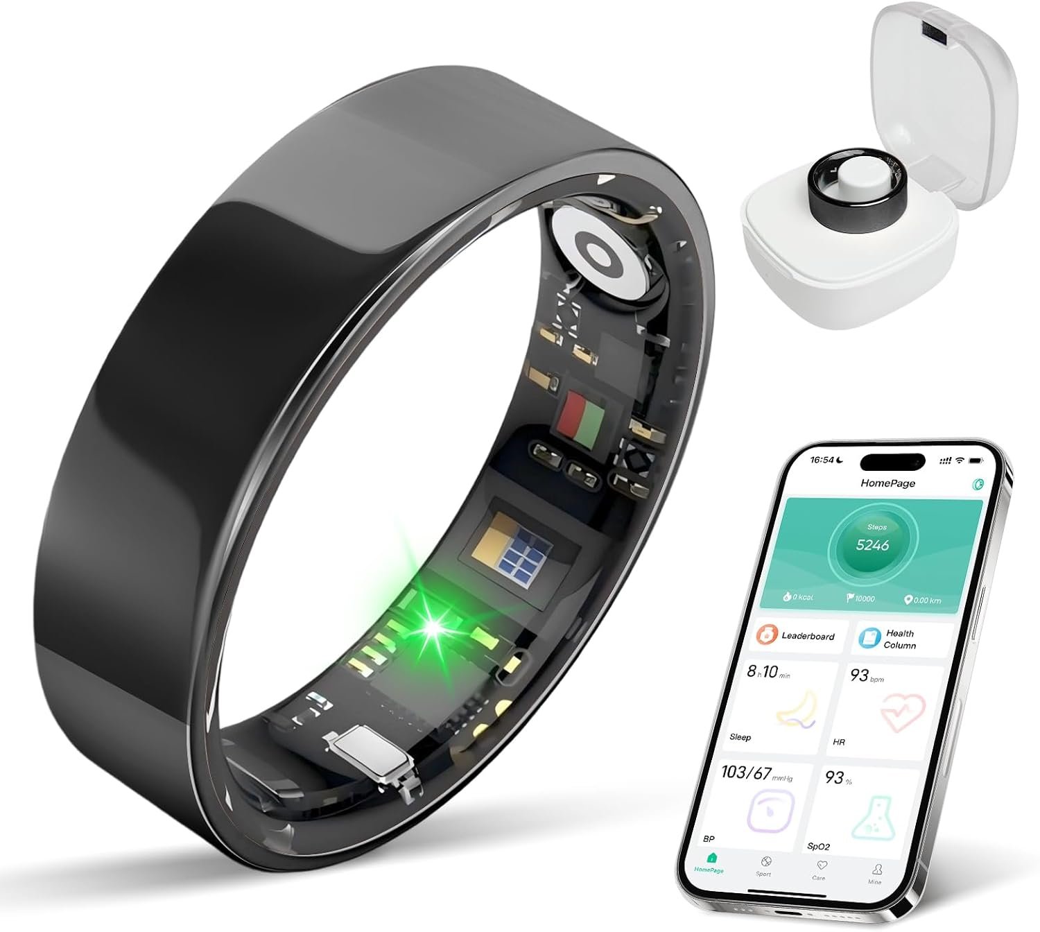BIEMHA Smart Ring Health Tracker, Sleep Exercise Health Monitoring Smart Ring for Women & Men, Daily Tracking, IP68 Waterproof, iOS/Android Compatible, No Subscription, 5‑Day Battery Life (Black, 11)