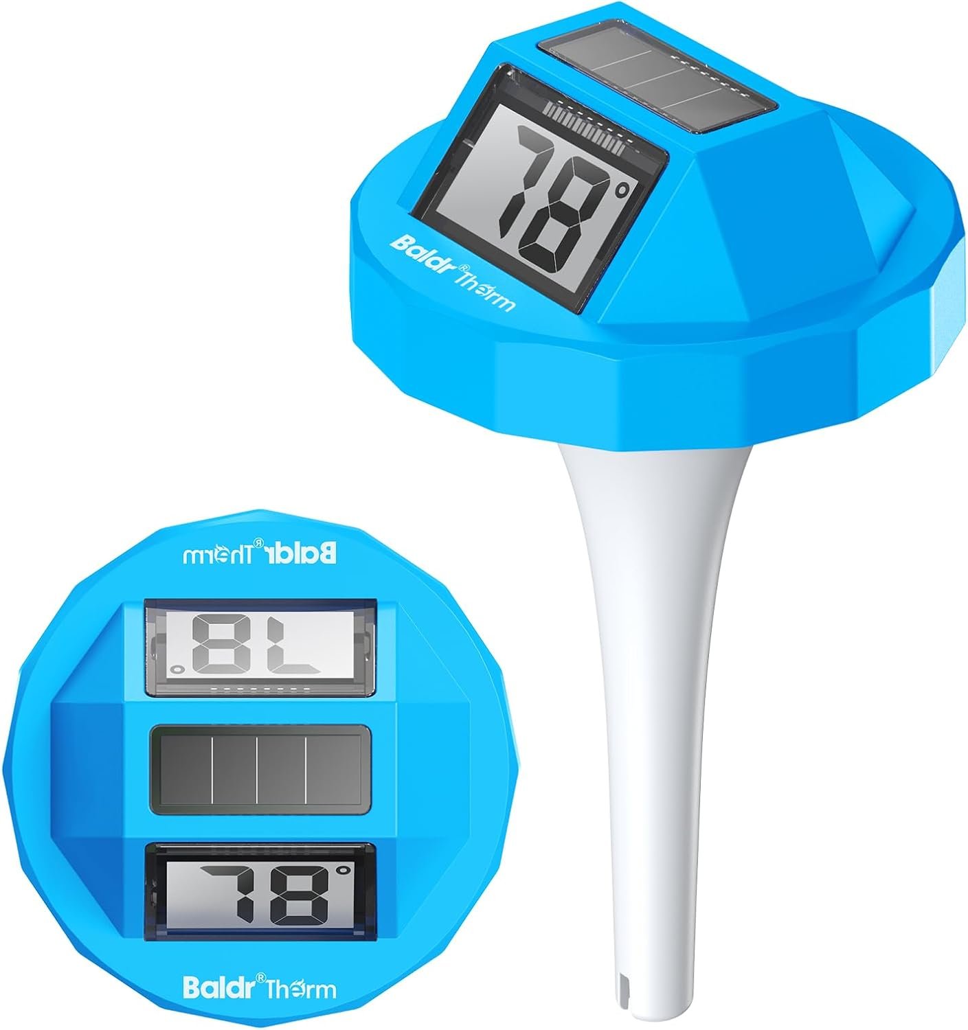 BaldrTherm Pool Thermometer Digital Floating, Swimming Pool Water Temperature Sensor, 2026 New Upgrade | Solar Powered | Easy Read | High Precision | Anti-Fog, for Hot Tub, Spa&Ice Bath (Light Blue)