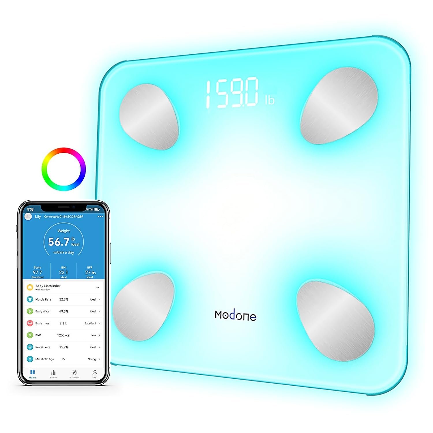 Digital Smart Scale for Body Weight, Color-Changing Bathroom Scale