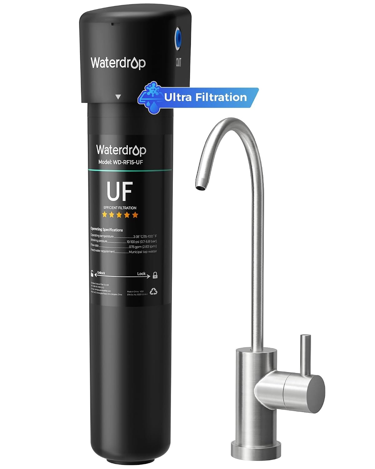 Waterdrop 15UB-UF 0.01 μm Ultra Filtration Under Sink Water Filter System