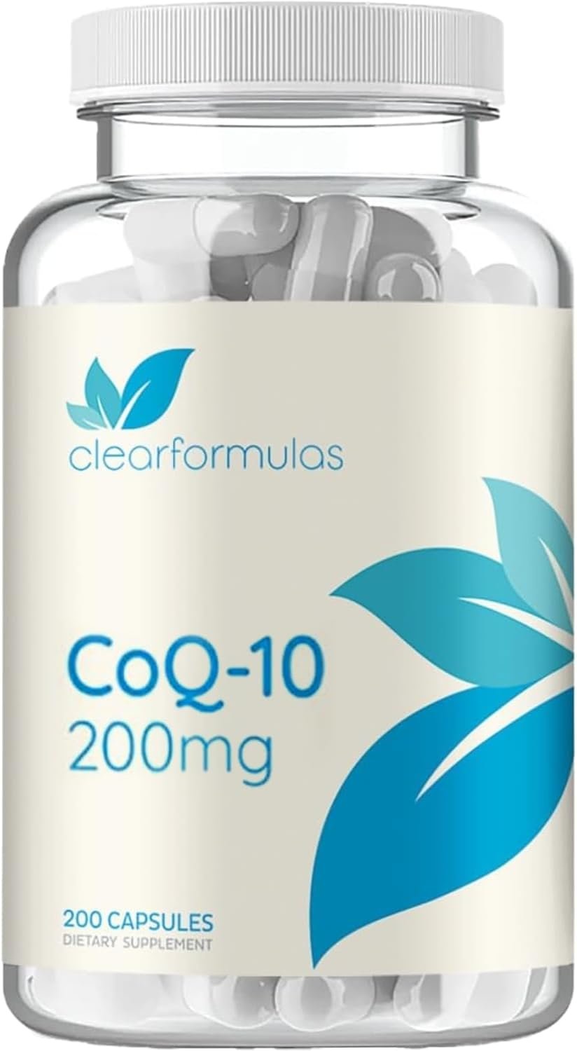 Clear Formulas Quick Absorption CoQ10 200mg – Coenzyme Q10 Potent Antioxidant for Heart Energy and Aging Support – High Stability CoQ10 Ubiquinone Capsules – Made in a cGMP US Lab – 200 Capsules
