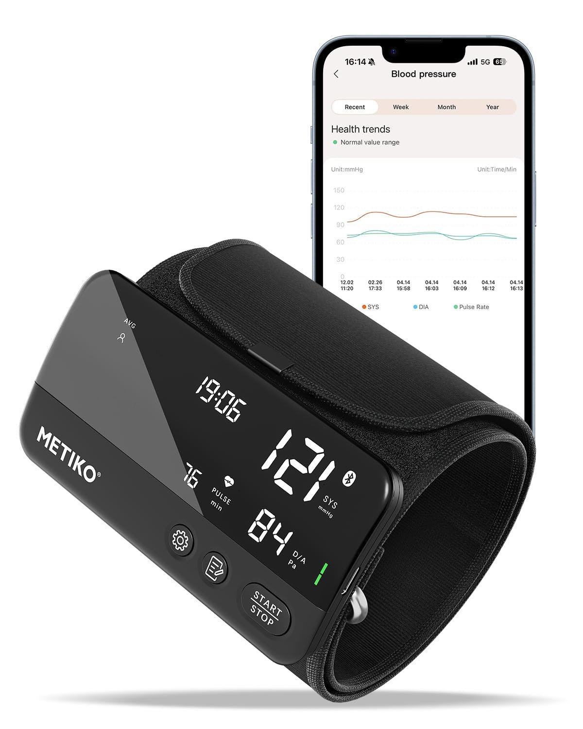 Wireless Blood Pressure Monitor Upper Arm Large Cuff Bluetooth Blood Pressure Machine, Ultralight Portable Rechargeable Blood Pressure Monitor, App Enabled iOS/Android