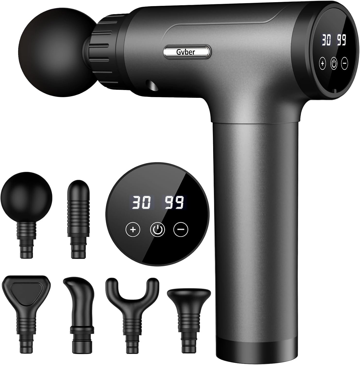 Gvber Massage Gun Deep Tissue 30 Speeds 6 Heads, Grey