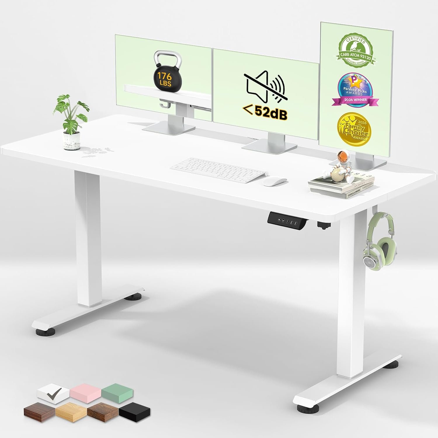Veken 55 Inch Large Electric Standing Desk, Gaming Table, White