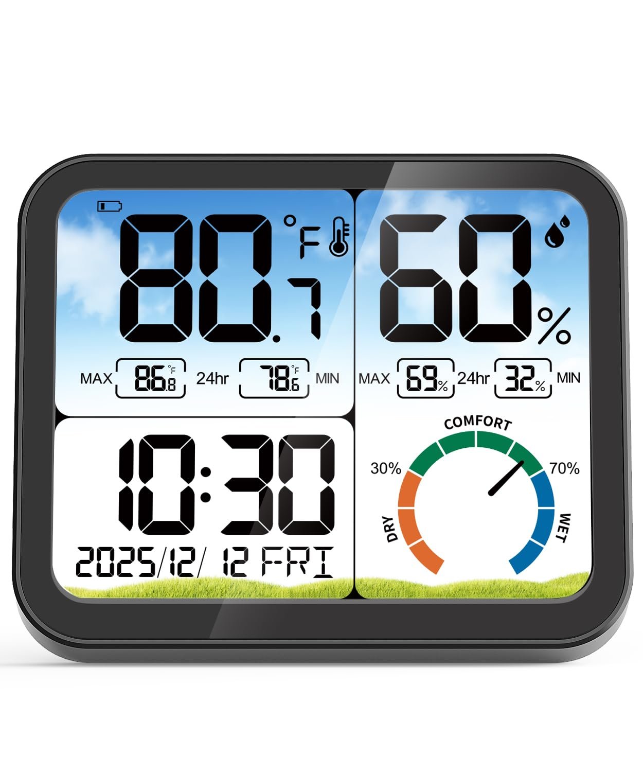 5.8” Digital Indoor Thermometer Hygrometer, Temp Humidity Monitor & Clock