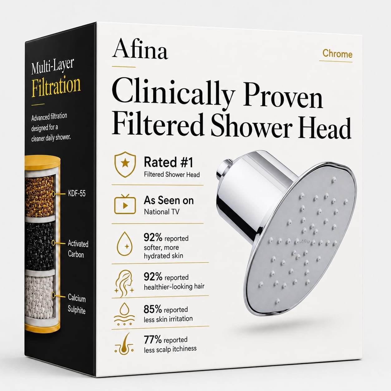 Afina Filtered Shower Head, High Pressure Rainfall (Chrome)