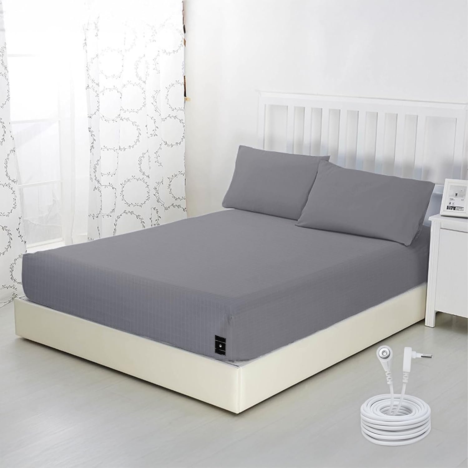 Grounding Sheets Twin XL Grounding Fitted Sheet Deep Pocket 90% Cotton 10% Silver Fiber Grounded Sheets Earth Connected Bed Sheet (Twin XL)