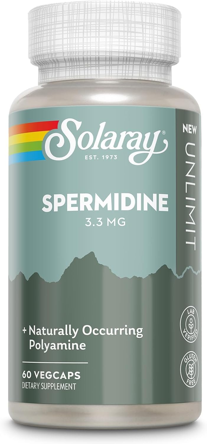 SOLARAY Spermidine 3.3 mg – Spermidine Supplements – Plays a Role in Autophagy and DNA Stabilization – Naturally Occurring Polyamine – Vegan, Gluten Free – 60 Servings, 60 VegCaps