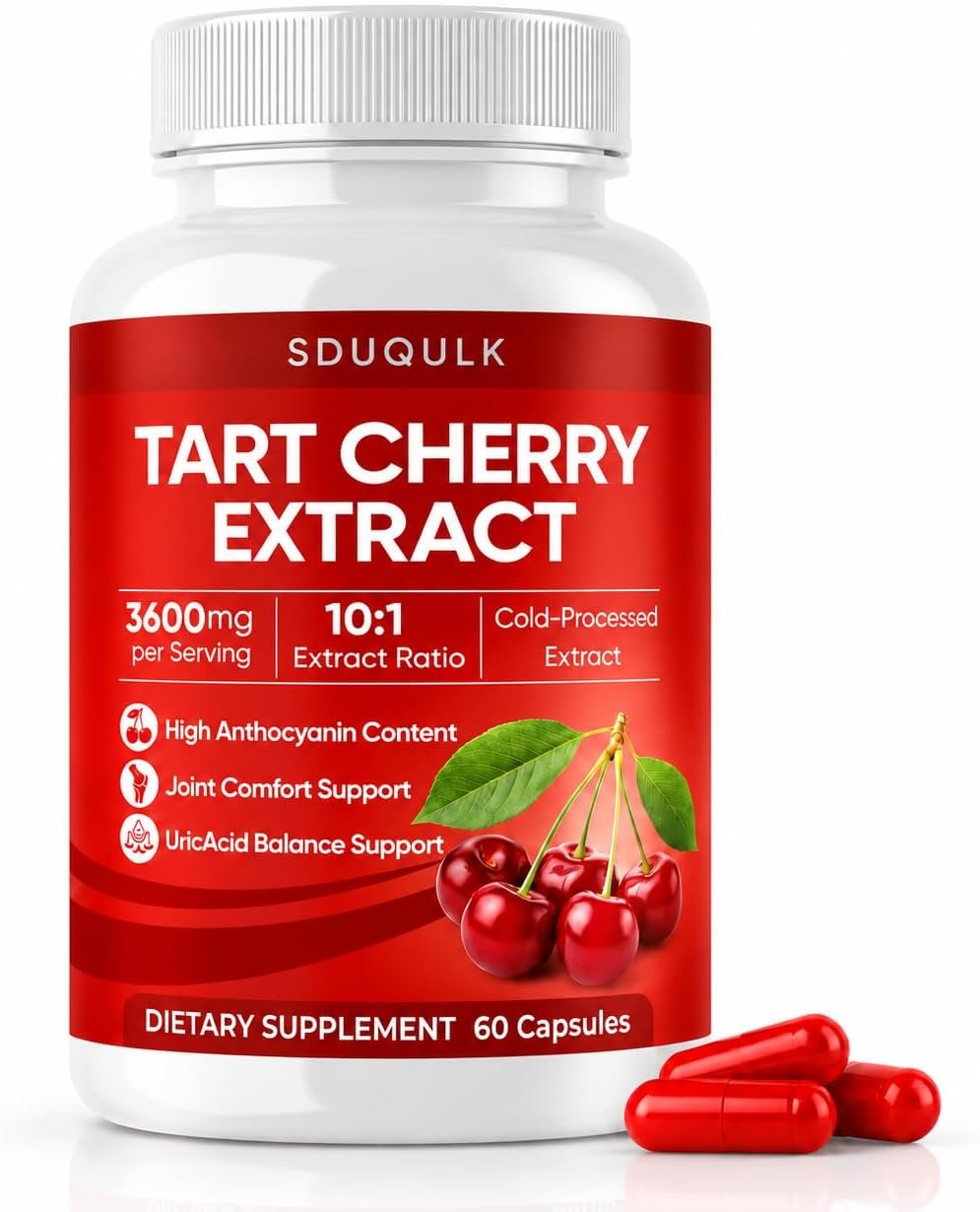 Tart Cherry Cold Extracted – Tart Cherry Extract Capsules, 10:1 Concentrated Tart Cherry Extract Supplement, 3600 mg Strength, Antioxidant Support, Non-GMO, 60 Capsules