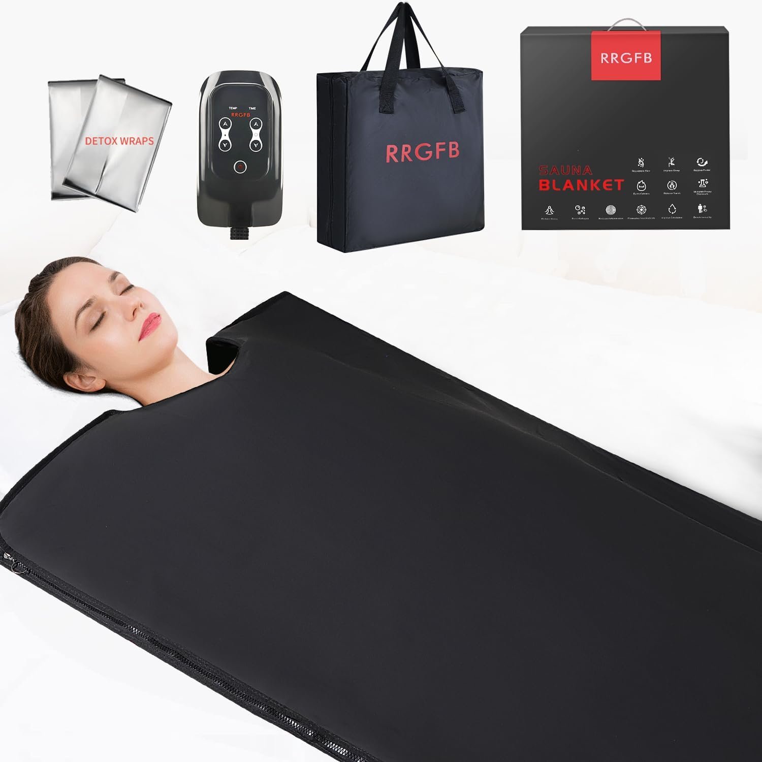 Low EMF Infrared Sauna Blanket for Detox and Home Relaxation, Adjustable 20-60 Min Timer, 95-167℉ Temp Range, 6 ft x 2.95 ft, Durable PU Leather Cover