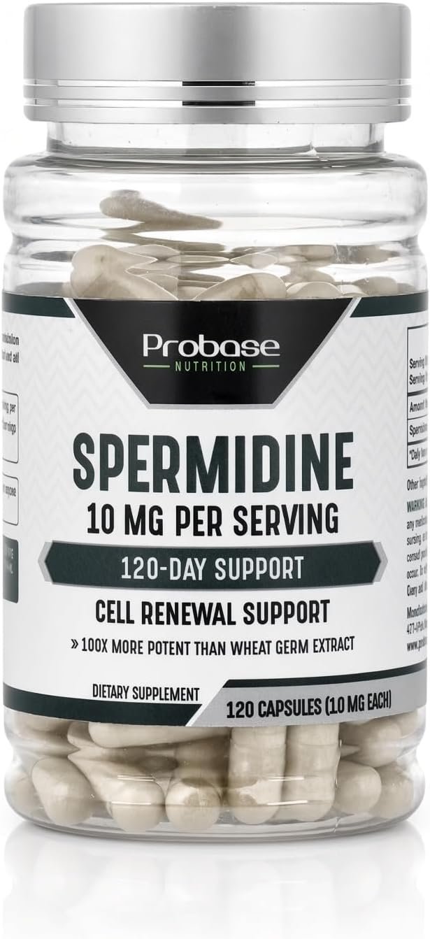 Probase Nutrition Spermidine (10mg of 99% Spermidine 3HCL – Third Party Tested) 120 Capsules – 100x More Potent Than Wheat Germ Extract, Telomere Health and Aging 120-Day Supply – As efficient as NMN