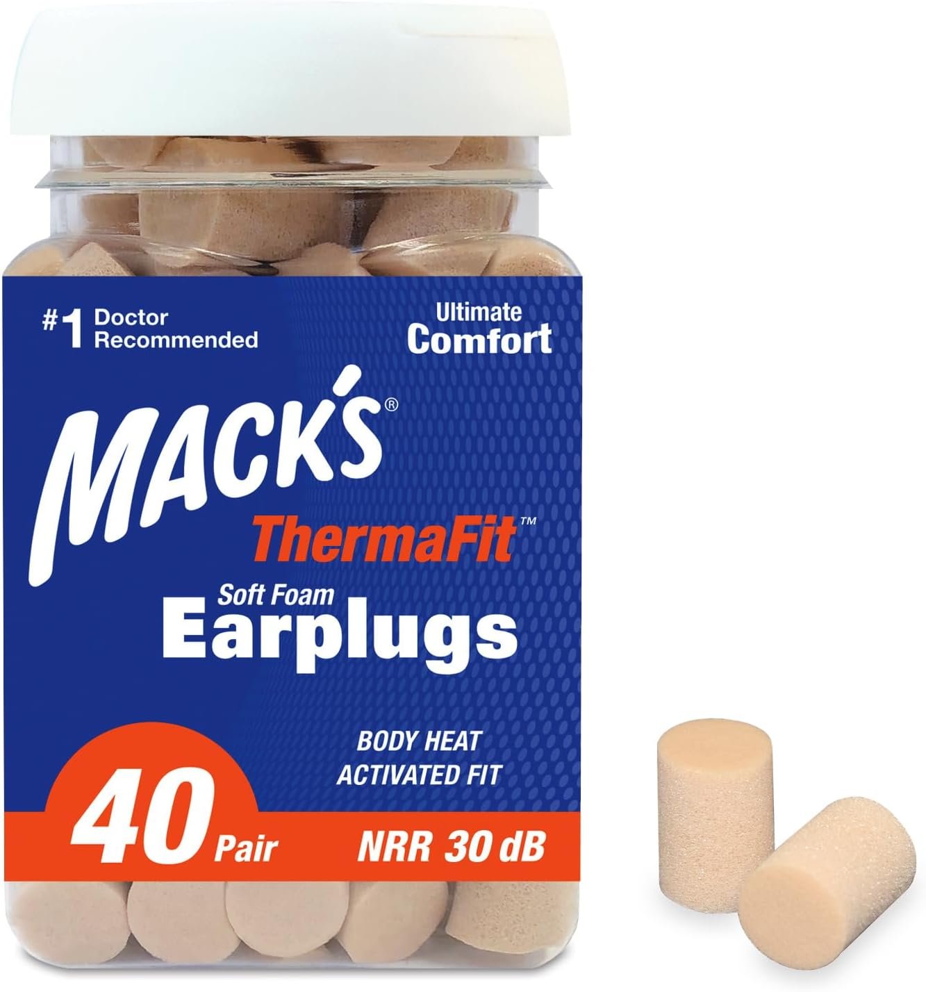 Mack’s ThermaFit Soft Foam Earplugs, 40 Pair – Comfortable Ear Plugs for Sleeping, Snoring, Work, Travel & Loud Events | Made in USA | Newly Upgraded and Improved