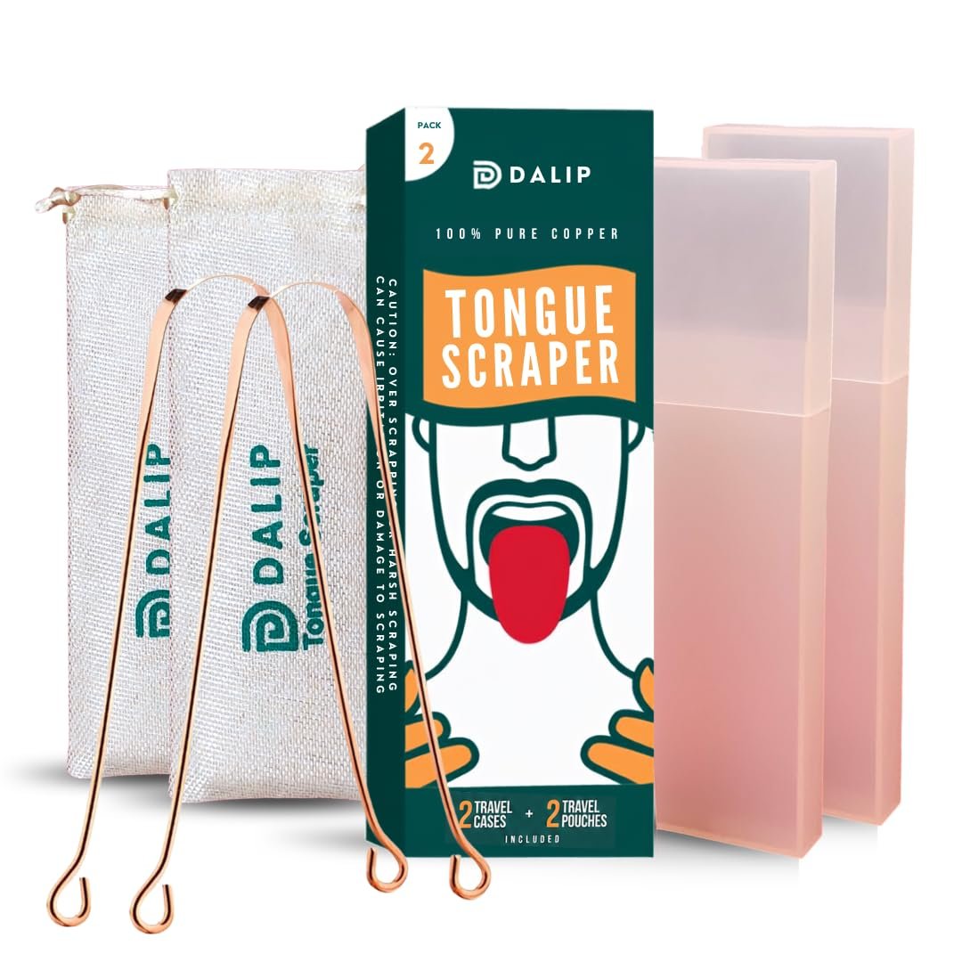 Pure Copper Tongue Scraper for Adults & Kids, 2 Pack Reusable Metal Tongue Cleaner, Easy to Use Tongue Scrubber with 2 Travel Cases & 2 Storage Pouches, Oral Hygiene Tool for Bad Breath
