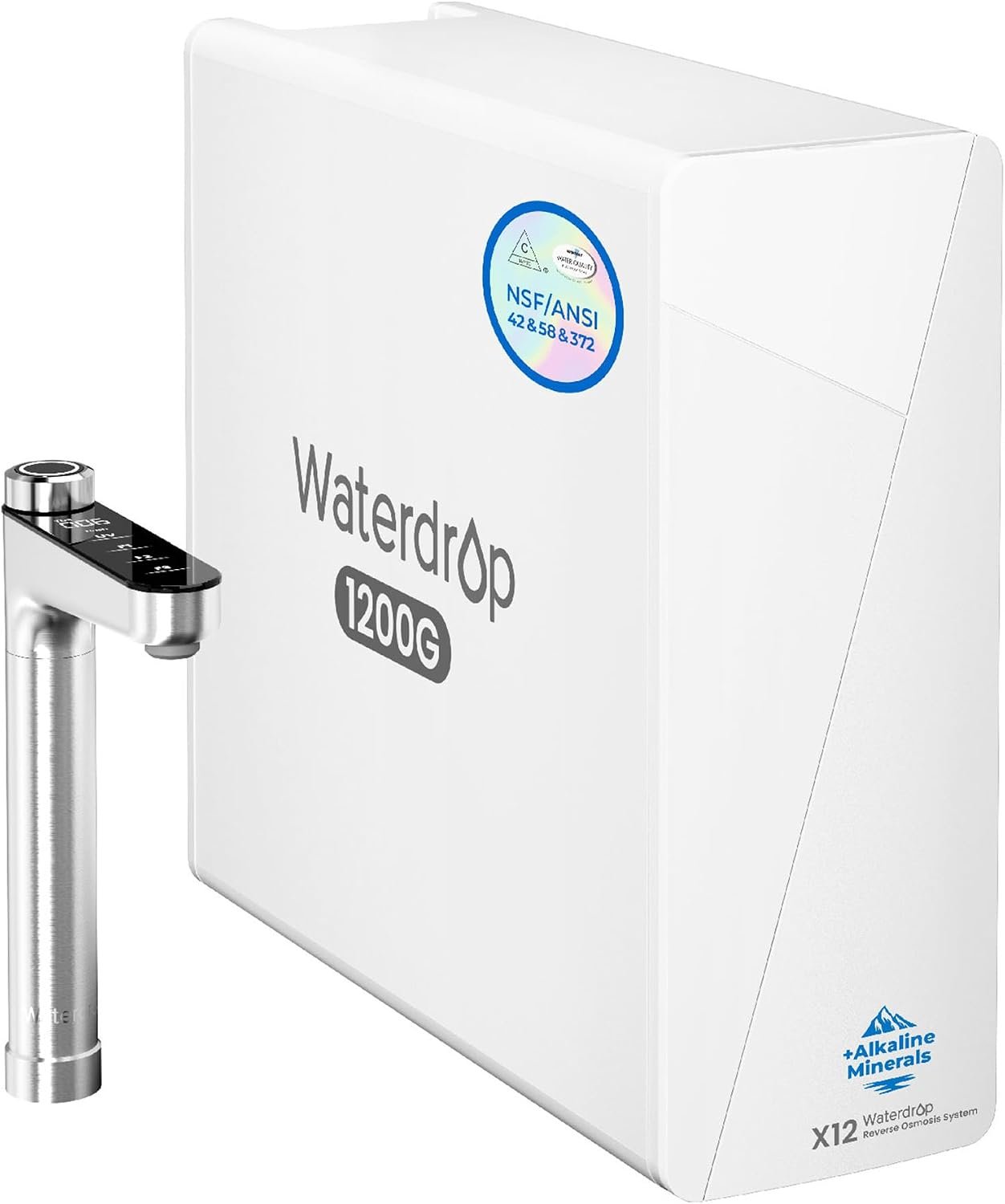 Waterdrop X12Alkaline Mineral Reverse Osmosis System 1200 GPD Silver Faucet