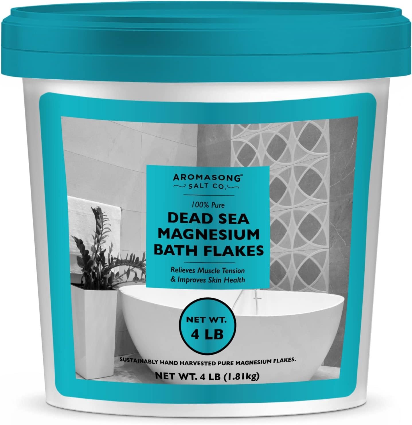 Aromasong Raw Dead Sea Magnesium Flakes for Bath – 4 LB Bulk Bath Salt in Reusable Bucket